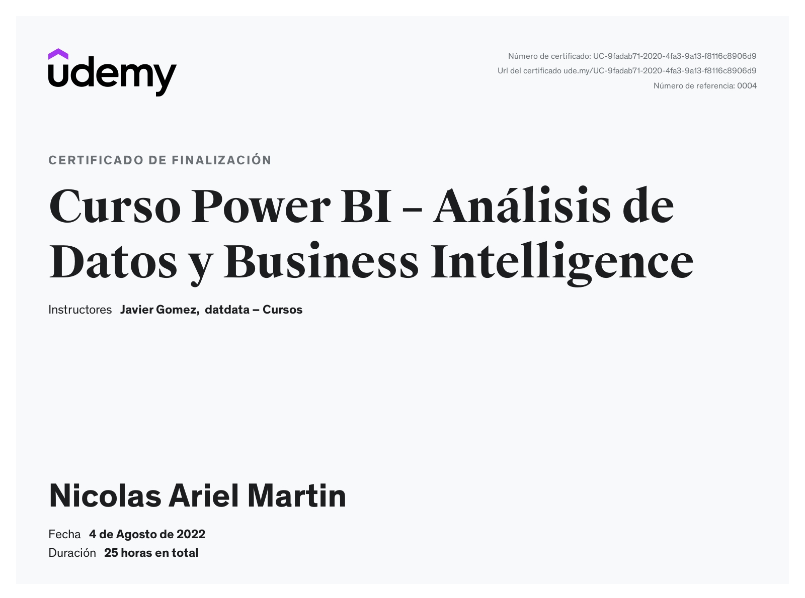 Certificado Power BI
